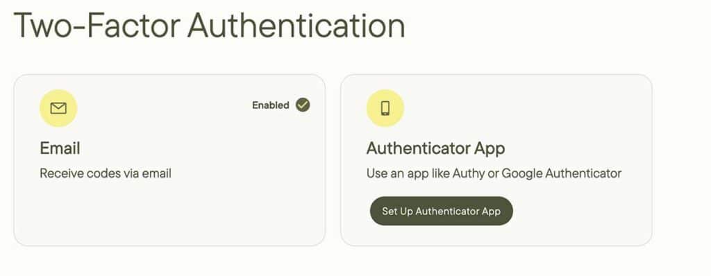 Two Factor Authentication Screenshot